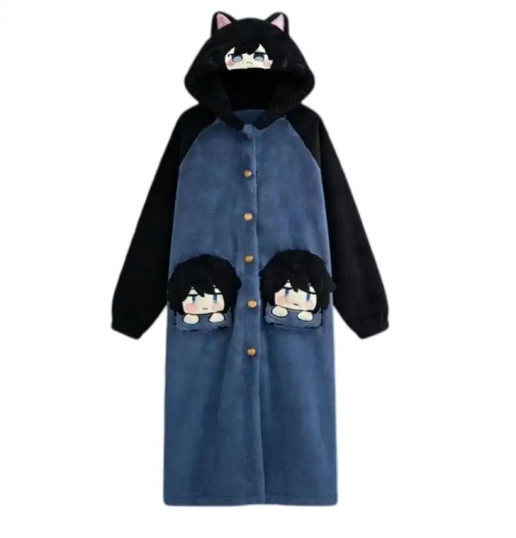 Demon Slayer Kanroji Mitsuri Tokito Muichiro Women Autumn Winter Loungewear Coral Fleece Robe  Love Hashira Cosplay Home Pajamas