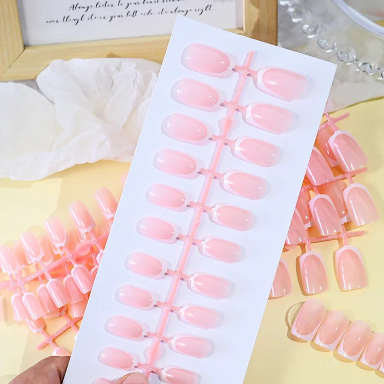 120Pcs Short Square Coffin Glossy Pink Full‑Cover Press‑On Acrylic Fake Nail Tips For DIY Nail Art Decoration
