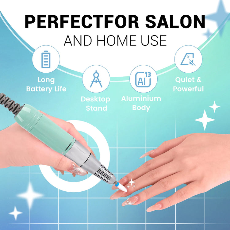 Professional Nails Drill Machine - Electric, Cordless, 35000 RPM, HD Display for Salon & Home Use (Handpiece - Mermaid)