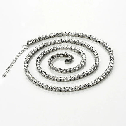 Stainless Steel Shiny Necklace For Men Women Gold Silver Color  Width 2/3/4MM Choker Necklaces With Rhinestones Jewelry Gifts PlatiNum