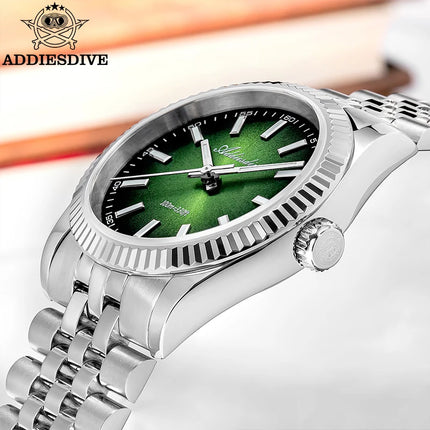 ADDIESDIVE Men Watch 36mm Quartz Wristwatch AD2073 Sapphire Sunburst Dive 100m Waterproof BGW9 Luminous  Watch for Men
