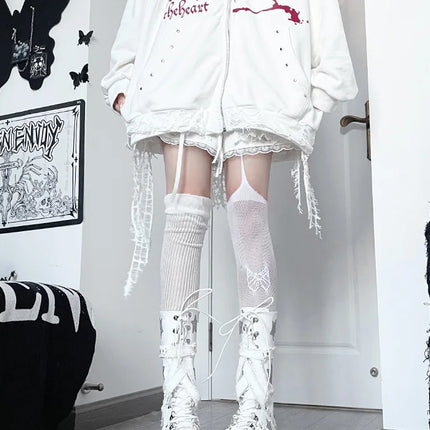 Original Print Subculture Dark Loose Cat Ear Distressed Hooded Sweatshirt Jacket Zip Up Hoodie Oversized Hoodie