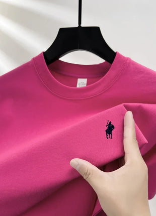 T-shirt homme col rond manches courtes 100 % pur coton, vente chaude, marque de luxe, été, broderie exquise, poney, haut respirant