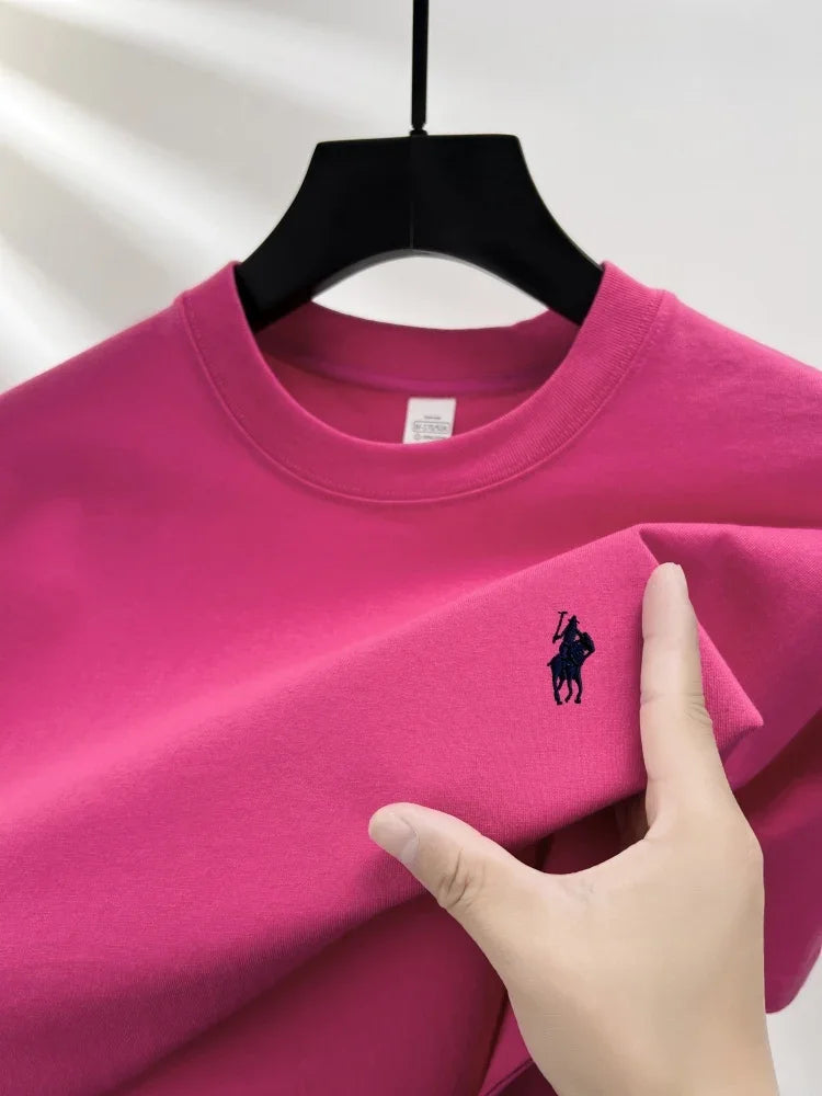 T-shirt da uomo girocollo manica corta in puro cotone 100% vendita calda marchio di lusso estate squisito ricamo pony top traspirante