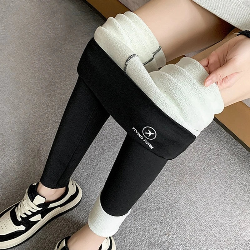 Women High-Waisted Winter Leggings Add Plush Fleece Slimming Tights Warm Trousers Casual Cashmere Pants For Women