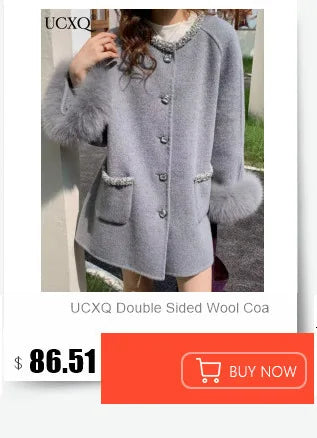 UCXQ Color Blocked Double Sided Wool Coat For Women Hooded Long Sleeved Belt Cardigan Coats 2025 Autumn Winter New Tide 23Z3934