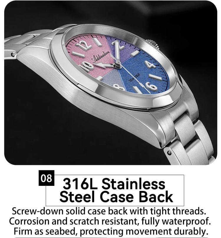 ADDIESDIVE Watch Men 2026 New 36mm Quartz Wristwatch AD2555 Sapphire 100m Waterproof BGW9 Luminous 316L Stainless Steel Watches