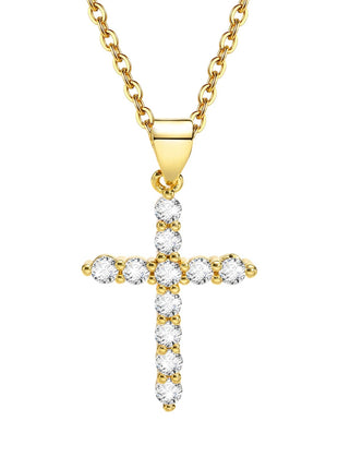Danity Cubic Zirconia Cross Pendant Necklace for Women, Stainles Steel Chain Adjustable PlatiNum