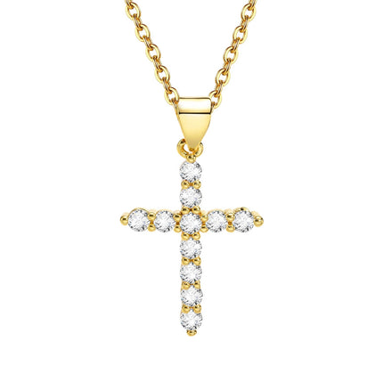 Danity Cubic Zirconia Cross Pendant Necklace for Women, Stainles Steel Chain Adjustable PlatiNum