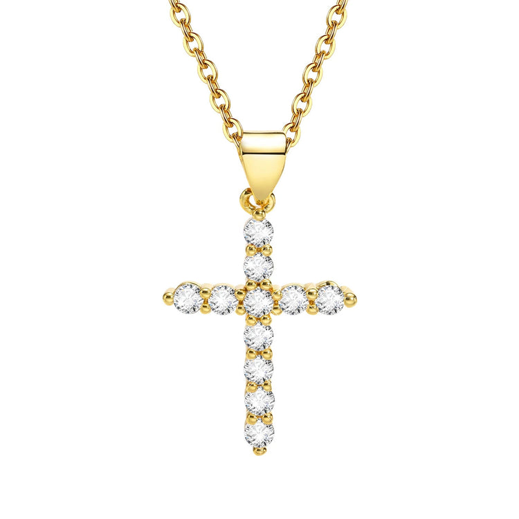 Danity Cubic Zirconia Cross Pendant Necklace for Women, Stainles Steel Chain Adjustable PlatiNum