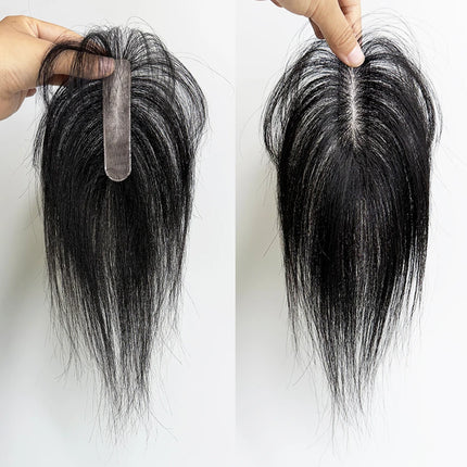 No Clip-in Real Human Hair Topper Weightless Black Air Bangs Cover Sparse Hair Seams Patches 2x9cm #3 Net Human Hair Pieces