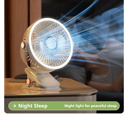 Ventilatore Portatile con Clip e Luci LED, 3 Velocità Regolabili, Silenzioso, da Scrivania, per Casa, Camera da Letto e Campeggio