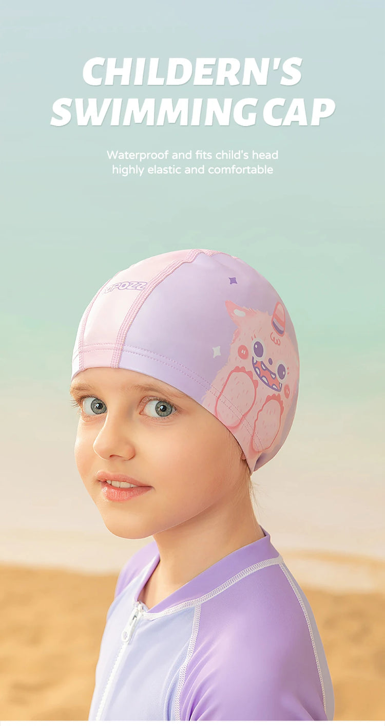 COPOZZ Cuffia da nuoto per bambini in cartone animato Bambini PU Protezione per le orecchie impermeabile Cappello da nuoto Cappelli da bagno elastici Cuffie da piscina per ragazzi Ragazza
