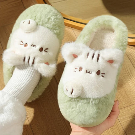 Women's Cute Cat Plush Cotton Slippers Autumn & Winter Home Anti Slip Thick Bottom Cotton Slippers Soft and Warm Indoor Slippers