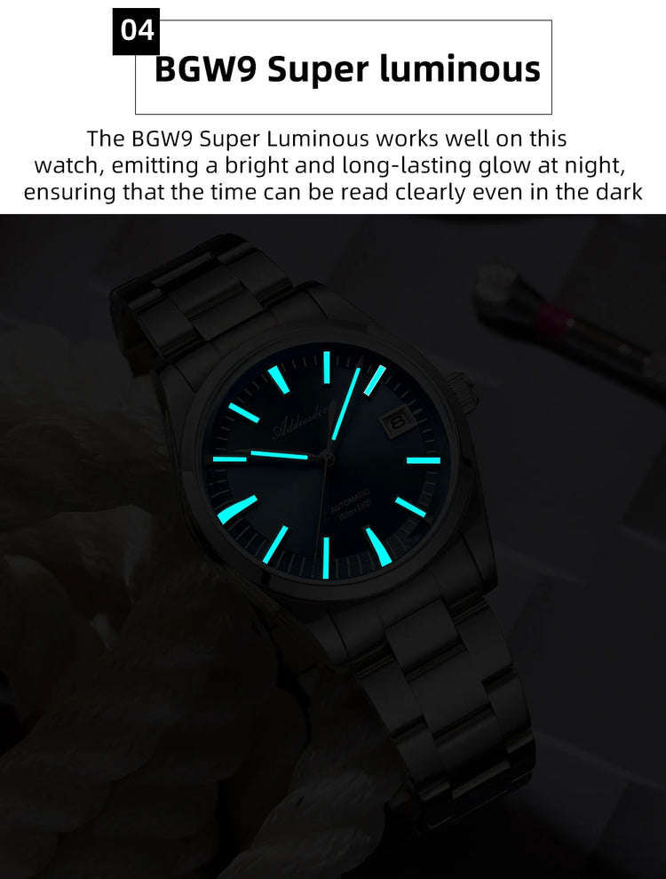 ADDIESDIVE Men's Automatic Mechanical Watch 316L Stainless Steel Luminous with Calendar 100M Waterproof Men's Wristwatch