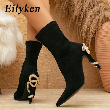 Eilyken Concise Cosy Black Thin Heels Ankle Boots Women Shoes High Quality Pointed Toe Chelsea Short Booties