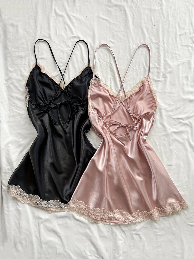 Women's Two-Piece Lace Patchwork Nightgown, Sexy and Comfortable Pajama Set for Women
