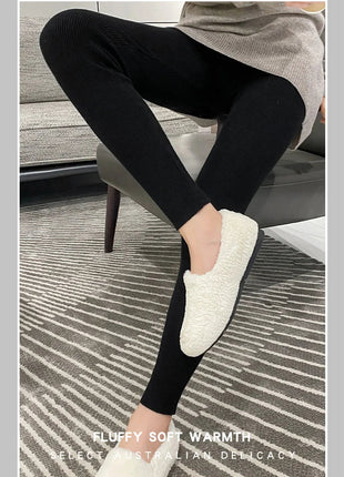 Autumn Winter Women Wool Thickening Leggings High Waist Ribbed Vertical Stripe Casual Knitted Leggings Warm Wear out Pantyhose PlatiNum