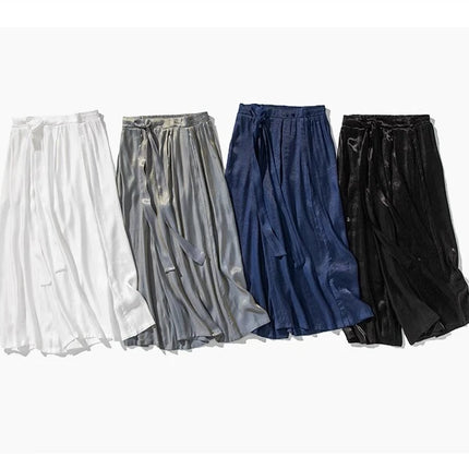 Pantaloni a gamba dritta Pantaloni a gamba larga floreali con superficie in raso retrò stile cinese Pantaloni casual larghi da uomo Comodi e traspiranti