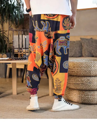 Pantaloni Harem da Uomo 2026 Stile Retrò con Stampa, Pantaloni Jogger Larghi e Comodi con Cavallo Ribassato, Stile Nepal Oversize, Pantaloni Casual da Uomo con Cavallo Ribassato