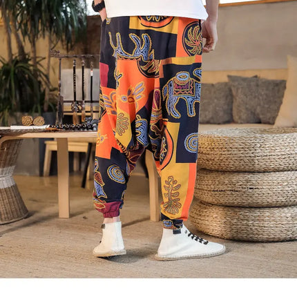 Pantaloni Harem da Uomo 2026 Stile Retrò con Stampa, Pantaloni Jogger Larghi e Comodi con Cavallo Ribassato, Stile Nepal Oversize, Pantaloni Casual da Uomo con Cavallo Ribassato