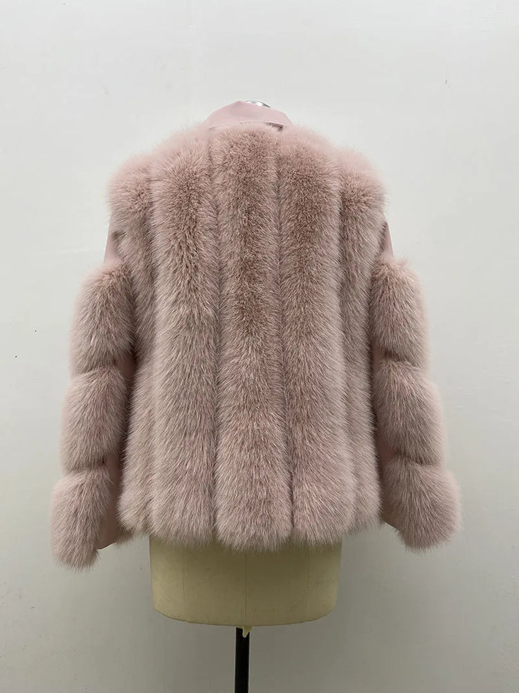 ZADORIN Top Fashion Luxury FAUX Fox Fur Coat Motorcycle PU Leather Turn Down Collar Warm Faux Fur Jacket Women Autumn Winter New