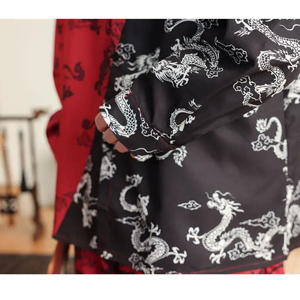 Camicie in Stile Cinese per Uomo, Nuove Camicie Retrò con Drago Rosso, Comode e Casual, Abbigliamento Tradizionale per Kung Fu e Tai Chi