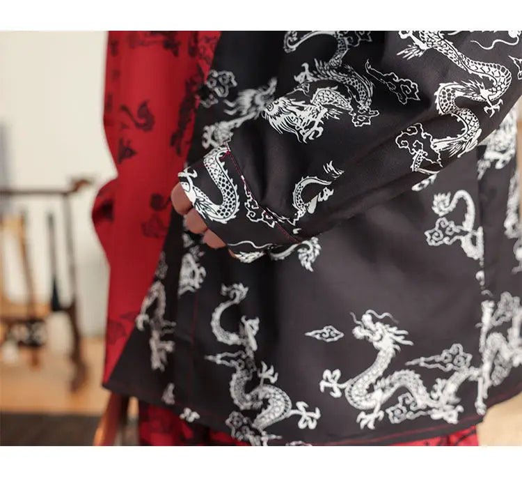 Camicie in Stile Cinese per Uomo, Nuove Camicie Retrò con Drago Rosso, Comode e Casual, Abbigliamento Tradizionale per Kung Fu e Tai Chi