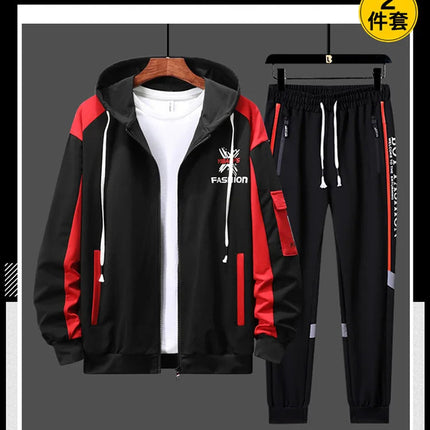 New men's Zipper Cardigan, Pants, High-end Fashion Two-piece Set, Casual Sportswear, Spring and Autumn Printed Commuting Set PlatiNum