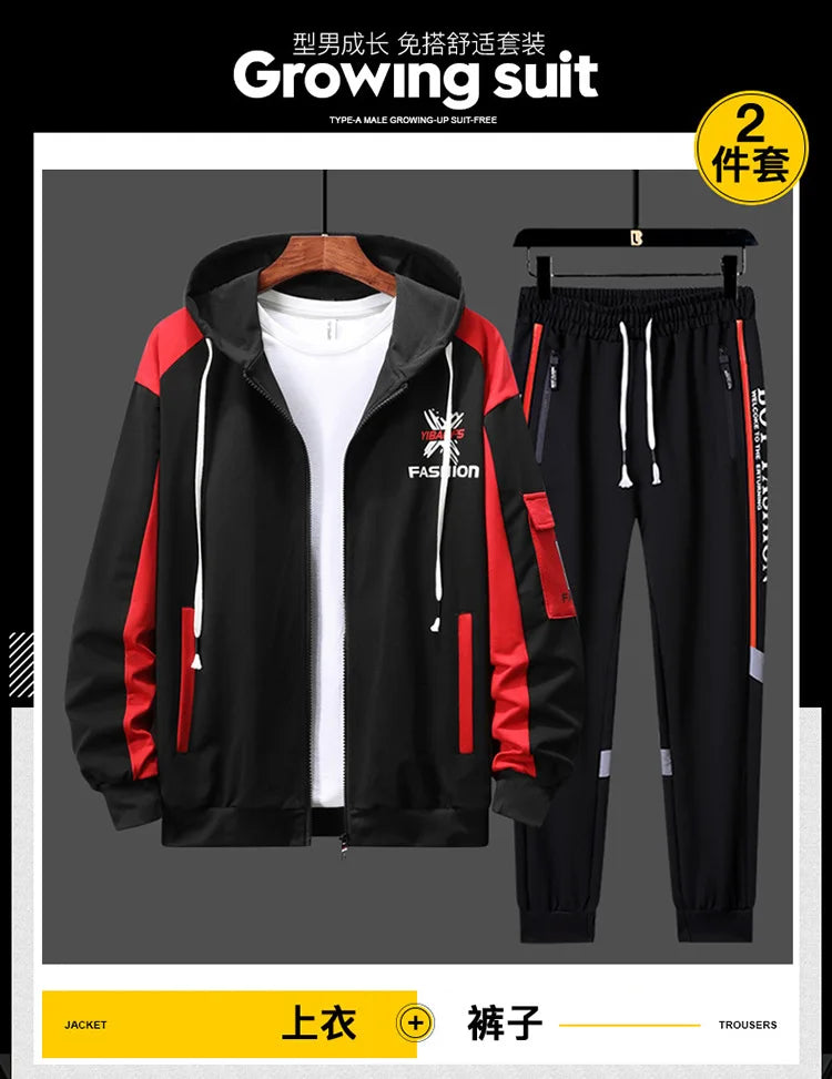 Men's High-End Fashion Zipper Cardigan And Pants Two-Piece Set Casual Sportswear Spring Autumn Printed Commuting Outfit