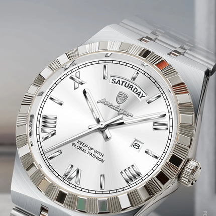 POEDAGAR Fashion Male Clock Luminous Waterproof Week Date Creative Men Watch Stainless Steel Quartz Business Men's Watches Reloj