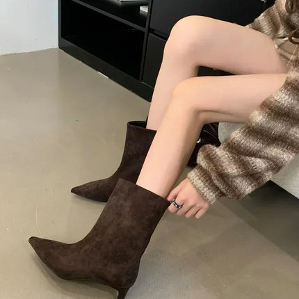 2025 NEW  Vintage Pointed Toe Women Ankle Boots Designer Thin Low Heel Shoes Modern Short Botas Autumn Winter Zapatos De Mujer