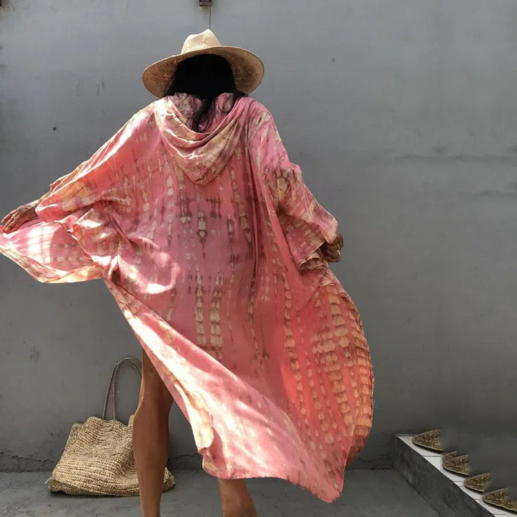Costume da bagno donna copricostume lungo Kimono da spiaggia orlo curvo allentato aperto davanti Tie Dye abbigliamento da spiaggia platinumshop