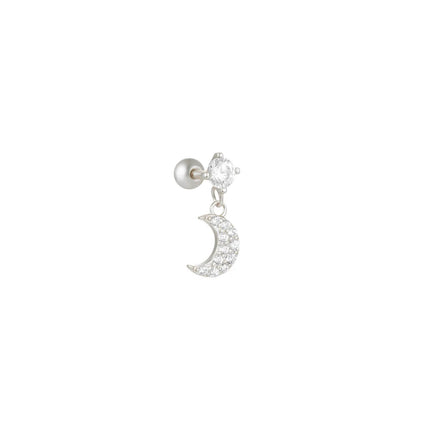 CANNER 1PC 925 Sterling Silver Crown Horse Eye Zircon Heart Flat Head Cartilage Piercing Stud Earring For Women Claasic Earring PlatiNum