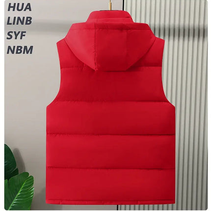 Big Size Men Padded Vest Winter Hooded Zip-up Sleeveless Jacket Padding Golf Cotton Waistcoat Work Warm Large Pocket Plus 8XL