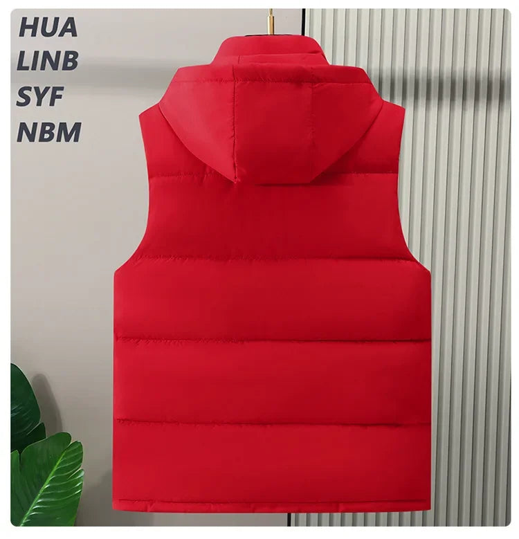 Big Size Men Padded Vest Winter Hooded Zip-up Sleeveless Jacket Padding Golf Cotton Waistcoat Work Warm Large Pocket Plus 8XL