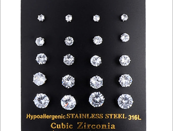 LUXUSTEEL 10 paia/set 3-10mm Orecchini in cristallo bianco trasparente per donna uomo Acciaio inossidabile Zircone CZ Piercing all'orecchio all'ingrosso platinumshop