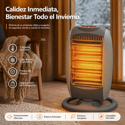 1200W Electric Halogen Heater with Automatic Oscillation and 3 Adjustable Power Levels, Portable Heater with Tip-Over Protection for Home and Office 30x24x42cm