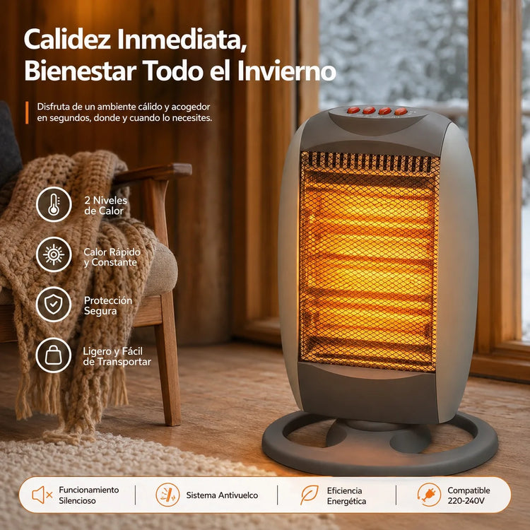 1200W Electric Halogen Heater with Automatic Oscillation and 3 Adjustable Power Levels, Portable Heater with Tip-Over Protection for Home and Office 30x24x42cm