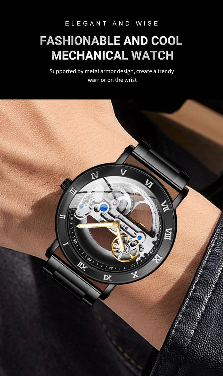 AKDPN Men's Watches Automatic Mechanical Stainless Steel Men's Wrist Watch Skeleton Automatic Watches for Man Watch Montre Homme