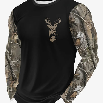 Men's Hunting 3D Geometric Print T-Shirt Comfort Casual Long Sleeve Round Neck Top Fashion Street Style Quick-Dry Men's Clothing
