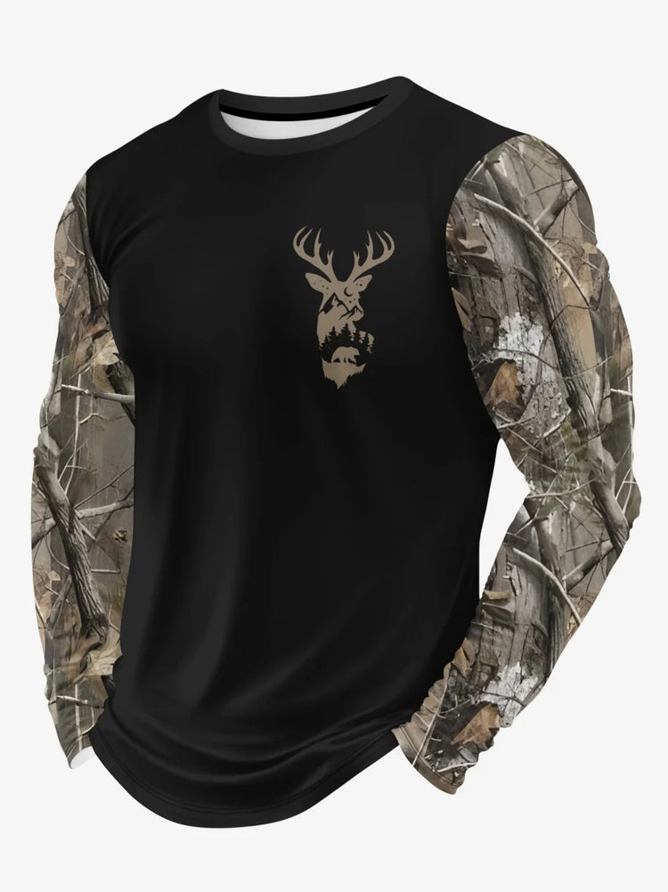 Men's Hunting 3D Geometric Print T-Shirt Comfort Casual Long Sleeve Round Neck Top Fashion Street Style Quick-Dry Men's Clothing