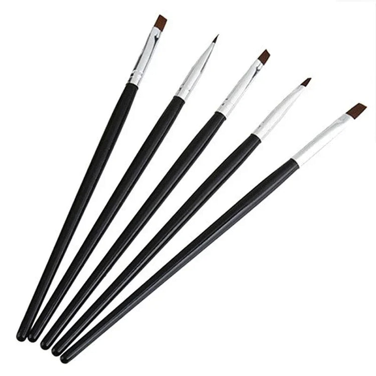 5PCS Kolinsky Flat Nail Art Brush Set Gradient Acrylic Nail UV Gel Builder Drawing Painting Pen Manicure Tool