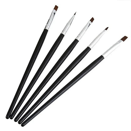 5PCS Kolinsky Flat Nail Art Brush Set Gradient Acrylic Nail UV Gel Builder Drawing Painting Pen Manicure Tool