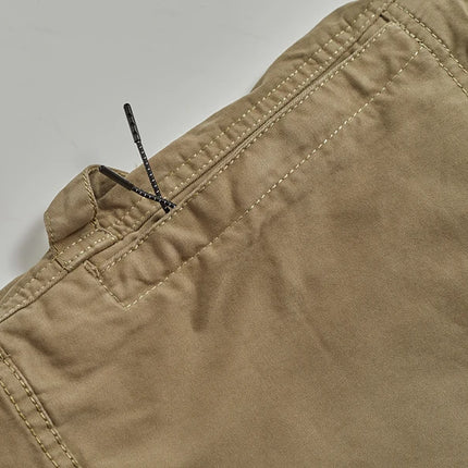 Autumn New American Retro Woven Cargo Pants Men's 97.5% Cotton Washed Elastic Waist Drawstring Loose Casual Anke-tied Trousers