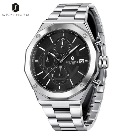SAPHERO Orologio Cronografo Uomo al Quarzo 5ATM Impermeabile Acciaio Inox con Data, Regalo Perfetto per Padre, Marito, Fidanzato per Natale, Compleanno, San Valentino platinumshop