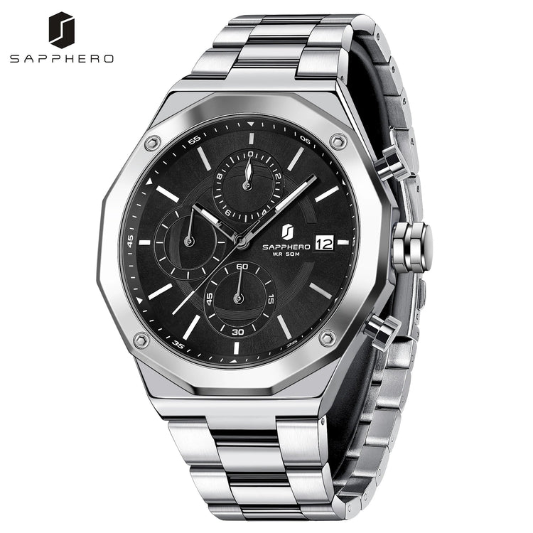 SAPHERO Orologio Cronografo Uomo al Quarzo 5ATM Impermeabile Acciaio Inox con Data, Regalo Perfetto per Padre, Marito, Fidanzato per Natale, Compleanno, San Valentino platinumshop