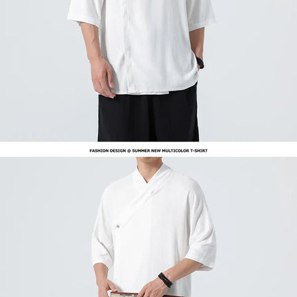 Camicie Estive 2026 da Uomo, Stile Cinese Retrò Tradizionale in Lino Traspirante, Abbigliamento Maschile per Kung Fu e Tai Chi, Bluse Casual Stile Tang