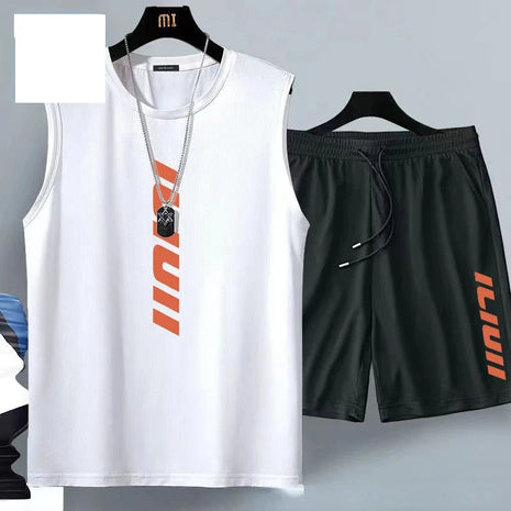 Summer men's clothing Fashion casual basketball suit street sportwear 2 piece breathable short sleeve T-shirt+jogging shorts set PlatiNum