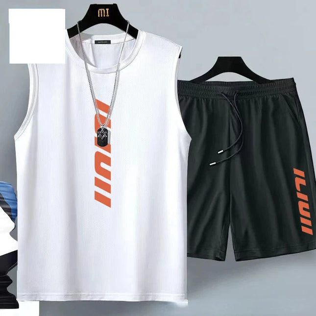 Summer men's clothing Fashion casual basketball suit street sportwear 2 piece breathable short sleeve T-shirt+jogging shorts set PlatiNum